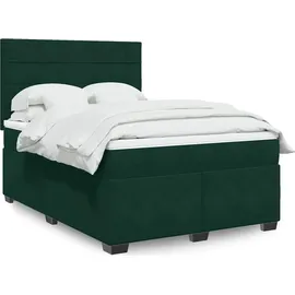 vidaXL Boxspringbett mit Matratze Dunkelgrün 140x200 cm Samt