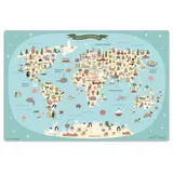 cover-your-desk Schreibtischunterlage Weltkarten Muster Kinder 60 x 40 cm Blau/Grün