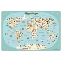 cover-your-desk Schreibtischunterlage Weltkarten Muster Kinder 60 x 40 cm Blau/Grün