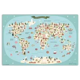 cover-your-desk Schreibtischunterlage Weltkarten Muster Kinder 60 x 40 cm Blau/Grün
