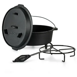 Klarstein Guernsey Premium Dutch Oven 6.0 BBQ-Topf Gusseisen Standfüße Größe M / 6 qt Schwarz