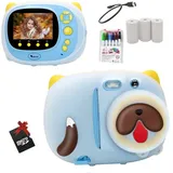 Fine Life Pro Sofortbildkamera Kinder DigitalKamera 1080P Videokamera Kinderkamera Kinderkamera (inkl. inkl. Kinder Kamera Drucken Schwarzweiß Foto mit Pinselstift, Kinder Digitalkamera mit 32GB SD-Karte, Geschenk für Kinder) blau