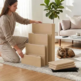 Relaxdays Hundetreppe Faltbar mit Stauraum 4 Stufen Beige 40 cm x 70 cm x 65 cm