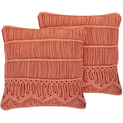 Kissen 2er Set AKKOY Baumwolle 45 x 45 cm Makramee Orange