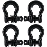 FreeTec D Ring Schäkel, 4,75t Groß Verzinkter Stahl Schäkel, 4 Stück Geschweifte Schekel mit Augenbolzen, Schwere Abschleppen Heben Schekel für Pkw 4x4 Offroad Seilwinde (Schwarz)