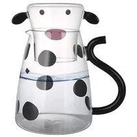 1800 Ml Kuh Muster Milchkaraffe Glas Glaskrug Mit Tasse Glas Saftkrug Glaskanne Milchkanne Teekanne Kaffeekanne Juice Karaffe Für Wasser Saft,Kuh Glaskrug Wasserflaschen Wohnkultur Küchenbedarf