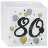 Procos 88871 - Servietten Happy Birthday, Milestone 80, 33x33cm, 20 Stück, Ballonmotiv, 60er Geburtstag, Papierservietten mit Motiv, Tischdekoration, Mundtuch, Geburtstag, Luftballons, Ballons