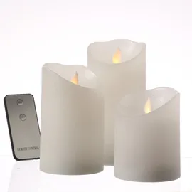 MARELIDA LED Kerzenset Rustik-Optik mit beweglicher Flamme Fernb. 3er Set