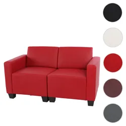 Modular 2-Sitzer Sofa Couch Lyon, Kunstleder ~ rot