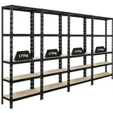 Proregal Mega Deal 4x Schwerlastregal APOLLO HxBxT 180 x 75 x 30 cm Fachlast 175kg Schwarz