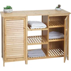 Badezimmerschrank HWC-B18, Regal Kommode Badschrank Badregal, 2 T√oren Bambus 87x99x33cm