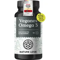 NATURE LOVE® Omega 3 vegan - hochdosiert mit 1.444 mg Algenöl pro Tagesdosis - 90 Kapseln - Markenrohstoff life's®Omega - nachhaltig, laborgeprüft, produziert in Deutschland