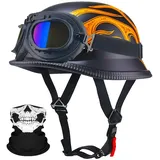 RQTEUYE Deutsche Motorrad Jethelm ECE-Zertifizierung, Vintage Halbhelme Halbschalenhelm mit Schutzbrille Chopper Helm für Cruiser Street Scooter mit Schnellverschlussschnallen 22.4-25.2in