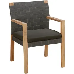 Apple Bee Armlehnstuhl SQUARE, Teak Natural / Rope Charcoal / Kissen BEE WETT (100 % Polypropylen) Charcoal - Abverkauf
