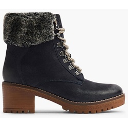 Leder Schnürstiefelette - Damen - navyblau