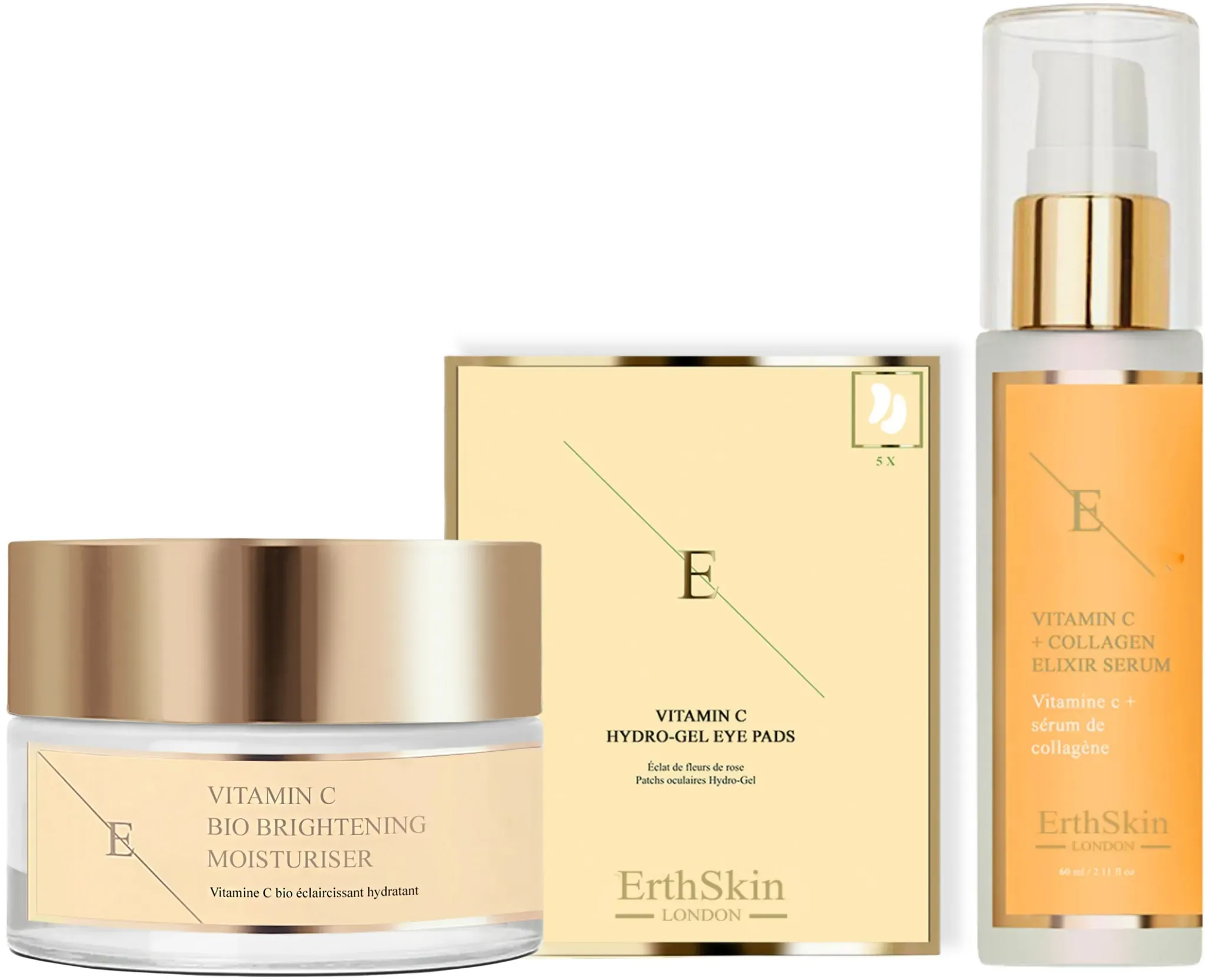 ErthSkin London Vitamine C Elixir Serum + Vitamine C Bio Brightening Moisturizer + Oogkussentjes 1 St