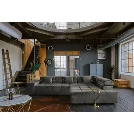 KAWOLA Sofa NEVADA Ecksofa Velvet grau Recamiere rechts