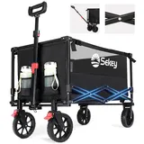 Sekey Bollerwagen 160L 150KG Bollerwagen Faltbar Handwagen mit Bremsen Camping Einkaufen, Klappbar Transportwagen Geländetauglich Gartenwagen schwarz