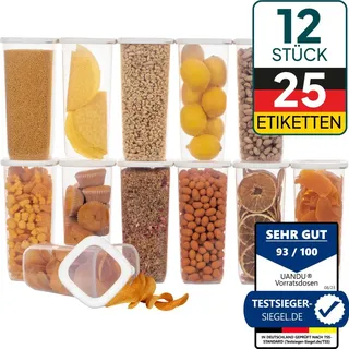 uandu Vorratsdosen mit Deckel luftdicht – 12er für Müsli, Mehl - Zucker