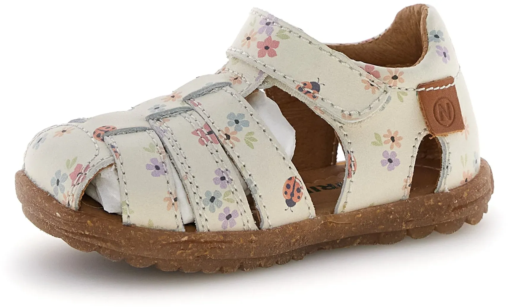 Lauflernschuh NATURINO, Baby, Gr. 26, bunt (sanftes weiß), Kalbsleder, geblümt, Schuhe Lauflernschuh, Babyschuh mit geschlossener Kappe, Größenschablone zum Download