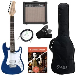 Rocktile E-Gitarre Sphere Junior elektrische Gitarre für Kinder, inkl. Verstärker, Kabel, Gurt und Schule mit CD/DVD blau