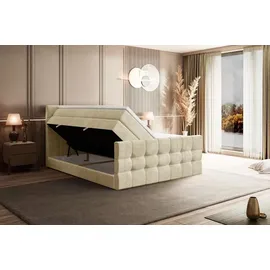 altdecor Boxspringbett mit Matratze Topper, Polsterbett mit Bettkasten BERO-Z KING | Beige Monolith | 140x200