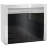 Vladon Kommode Valencia (Sideboard, mit 2 Türen und 1 offenem Fach), Weiß matt/Schwarz Hochglanz/Weiß Hochglanz (108 x 92 x 40 cm) schwarz