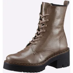 Schnürstiefel HEINE, Damen, Gr. 35, grau (taupe), Leder, Lackleder, Lackleder, modisch, Schuhe