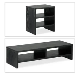 Relaxdays Monitorständer mit Ablagen, 2 Teile, Organizer, Laptopablage für Schreibtisch, Desktoperhöhung Büro, schwarz