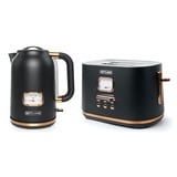 Muse Wasserkocher und Toaster Set, 2er Frühstücks-Set mit Retro Wasserkocher und 2 Scheiben Toaster mit analoger Anzeige, schwarz und Edelstahl