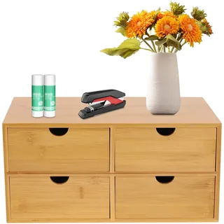 Wensiy Schreibtisch Organizer - Bambus - Creative Schubladen - Schreibtischbox Schubladen - Natürlichem Bambus Büroutensilien für verschiedene tägliche Notwendigkeiten (33 * 19 * 16cm, 4 Schubladen)