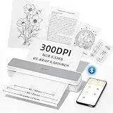 HPRT tragbarer Drucker drahtlos für Reisen, Unterstützt A4-Papier, Bluetooth-Thermodrucker kompatibel mit iOS, Android & Laptop, Tintenloses Mobile für Büro, Schule, Weiß/Grau