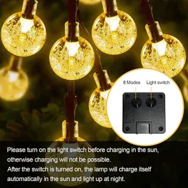 lqwell LQWELL® Solar Lichterkette Aussen 5M 15LED 8 Modi für Innen und Aussen Kettenlicht Kristall Kugeln IP44 Spritzwassergeschützt Garten(Warmweiß) - Weiß