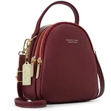 PORRASSO Mini Rucksack Damen Mode Handtasche Mädchen Wasserdicht Umhängetasche mit Kopfhörerloch Leder Daypack Reise Dating Kleiner Rucksäcke Rot