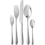 WMF Sitello Besteck Set 6 Personen, Cromargan, Essbesteck Set 30 teilig, Monobloc-Messer, Cromargan Edelstahl poliert, Hammerschlag, ergonomisch, glänzend, spülmaschinengeeignet, silber