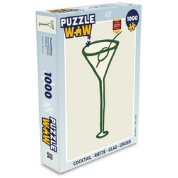 MuchoWow Puzzle Cocktail - Strohhalm - Glas - Grün, 1000 Puzzleteile, Foto-Puzzle, Bilderrätsel, Puzzlespiele, Klassisch bunt