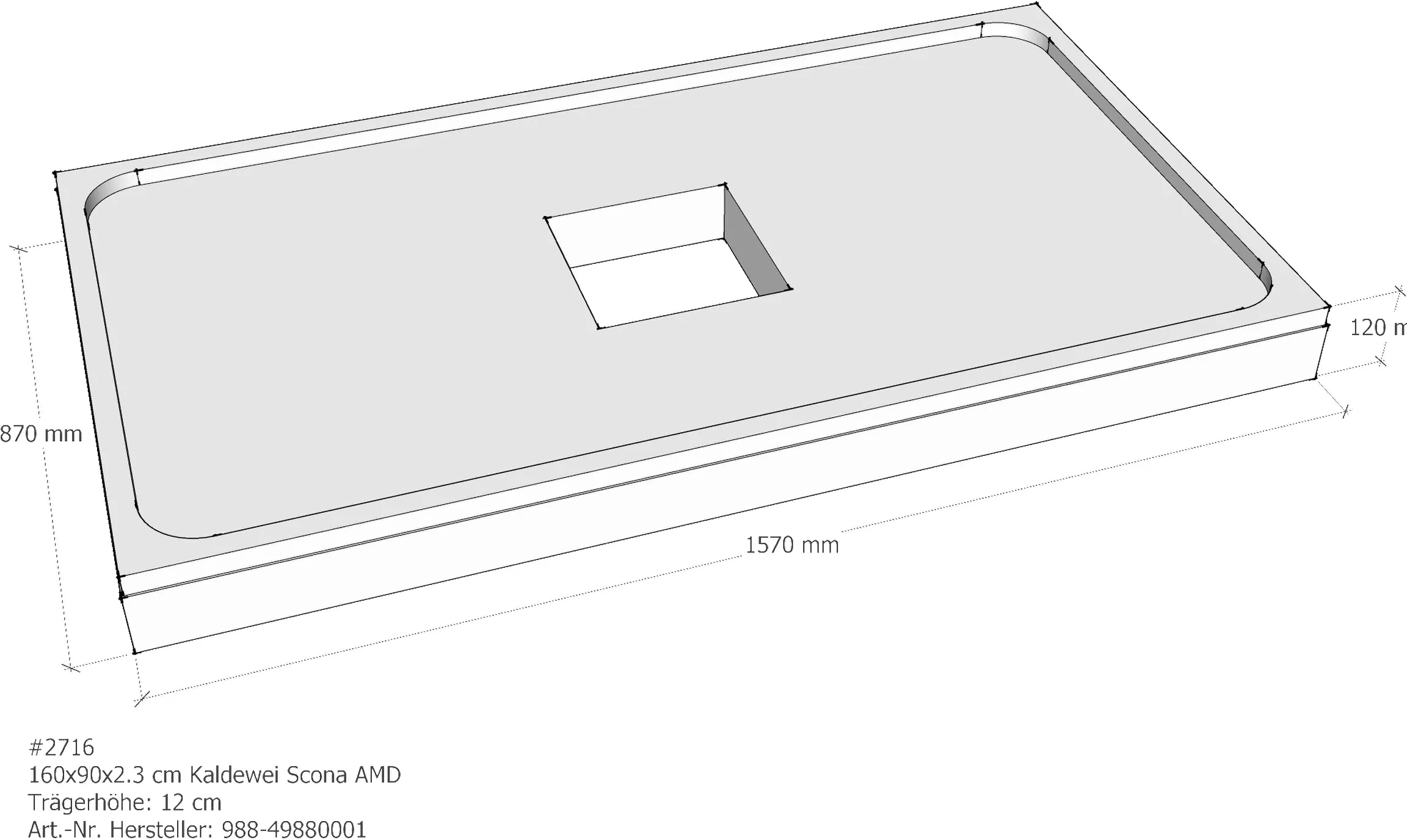 Duschwannenträger Kaldewei Scona 160x90x2,3 cm AMD