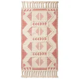 Homescapes Satara Kelim Teppich rosa 160x230 cm, Fransen-Teppich handgewebt, Quasten-Teppich Wolle