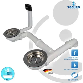 tecuro Doppel-Spülen-Siebkorbventil Ø 114 mm (3 1/2 Zoll) mit Überlauf 38x64 mm