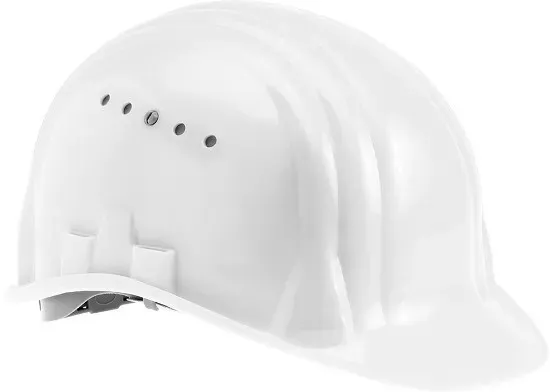 Schutzhelm weiß, mit 6-Punkt-Gurtband und Nackenteil