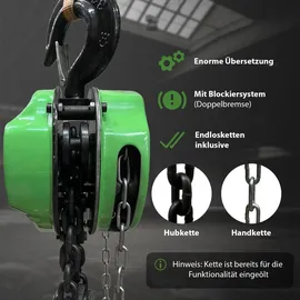Baumarktplus Kettenzug triangel 3t Traglast - 3m Hubhöhe - Doppelbremse HSC Flaschenzug Hebezug