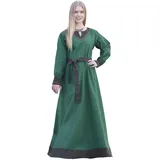 Battle-Merchant Langarm Mittelalter Kleid Jona mit Gürtel für Damen aus Baumwolle | LARP Wikingerkleid als Verkleidung und Kostüm (Grün, L) - L