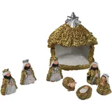 AM Design Krippe Weihnachtsdeko (8-tlg), inklusive 7 Figuren, Maße: ca. (B/T/H) 9,70/10,50/9,80 cm goldfarben
