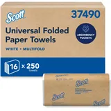 Scott Multifold Handtücher 3749, weiße, 1-lagige Papierhandtücher mit Faltung, aus FSC-zertifiziertem Papier, für das tägliche Abtrocknen der Hände, 16 Packungen x 250 Papierhandtücher (insg. 4.000)