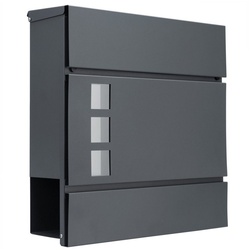 monzana Wandbriefkasten, Design Stahl mit Zeitungsfach Sichtfenster 2 Schlüssel grau