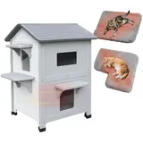 2stöckiges Katzenhaus Outdoor mit Matte, Katzenhaus aus Kunststoff, wetterfes...