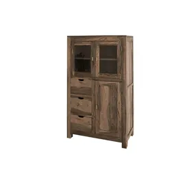 Massivmoebel24 Vitrine Sheesham 90 x 45 x 148 cm Grau