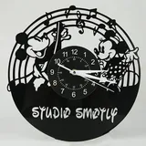 Smotly Vinyl Wanduhr, Anime Mickey Minnie Thema LED 7 Farben Nachtlicht Retro Wanduhr, Kinder Einzigartige handgemachte Geschenke, Home Digital Wanduhr Dekoration (Schwarz)