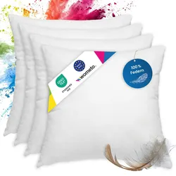 wometo 4er Set Federkissen 100% Federn 45x45 - 500g OEKO-TEX Kissen Füllkissen Bezug Baumwolle weiß / Innenkissen / Kissenfüllung / kleine Kopfkissen / Sofak