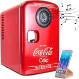 Coke Mini Kühlschrank für Schlafzimmer 4L Kleiner Kühlschrank 6 Dosen Tischkühlschrank Kühler Wärmer mit eingebautem Bluetooth Wireless Lautsprecher für Home Desk Office Food Drinks von Coca-Cola, Rot